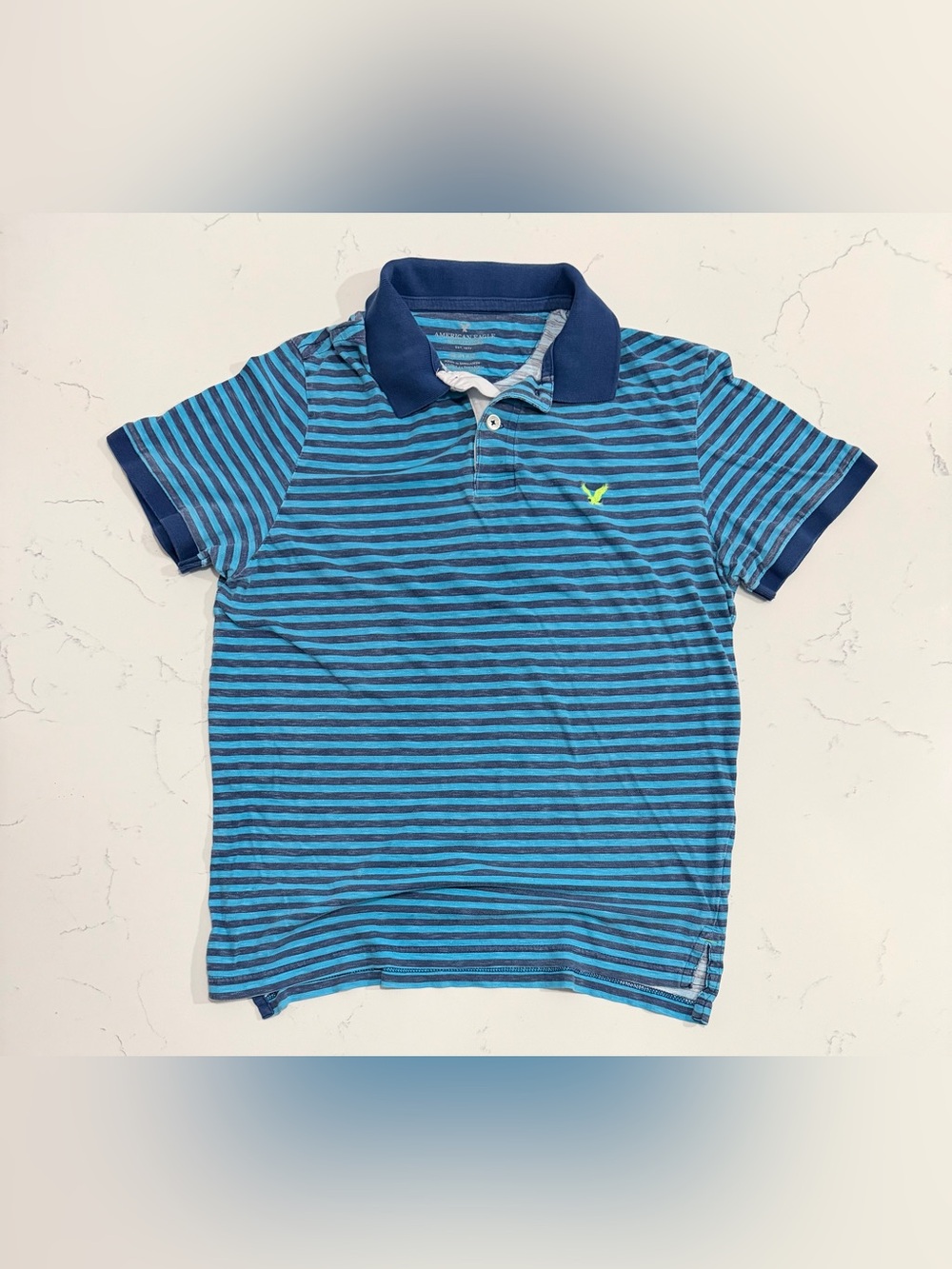 American Eagle Outfitters Polo Shirt Mens L Slim Fit Blue Striped Y2K